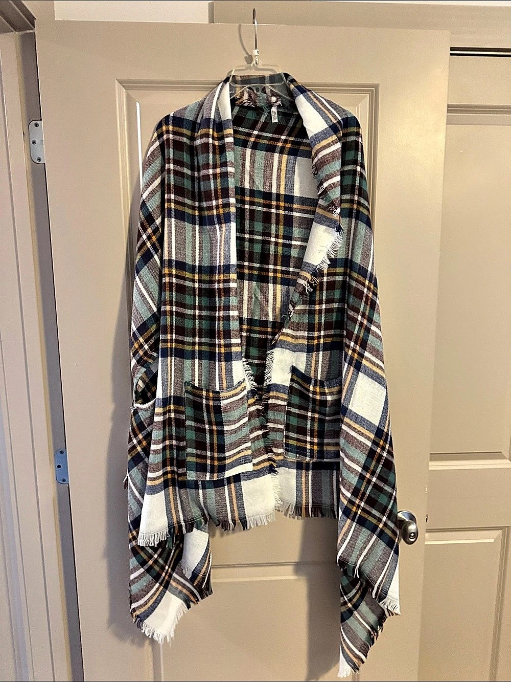 Plaid Fringe Wrap in Green & Blue